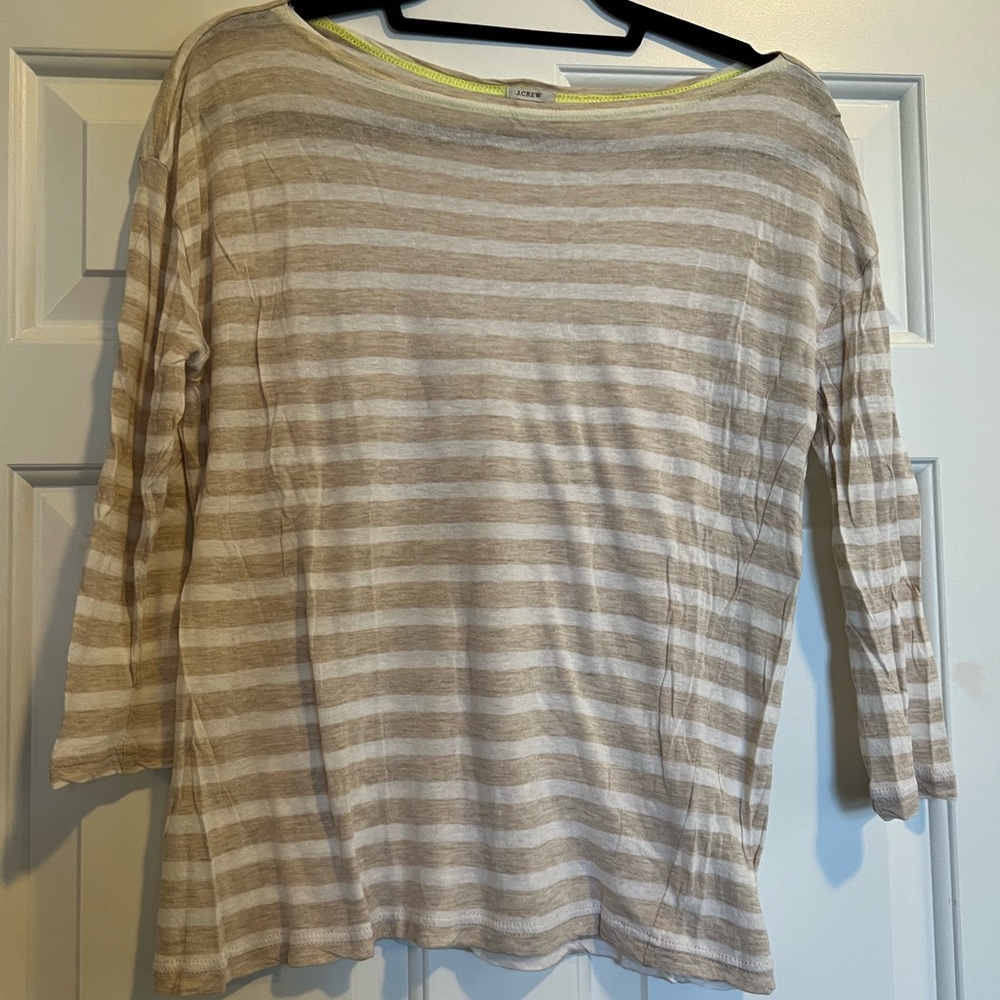 Jcrew. Oatmeal and white striped long sleeve tissue tee.